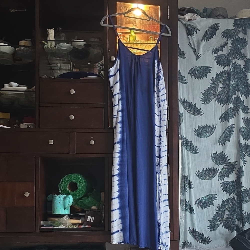 CLEARANCE Rayon India Made Long Tie-dye Blue Maxidress Open Back Oversized